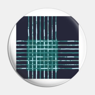 Teal and Inky Blue Organic Watercolour Plaid Pin