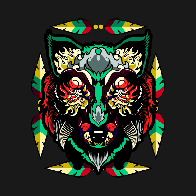 Batiamo - Funky Native Wolf Head by Batiam0