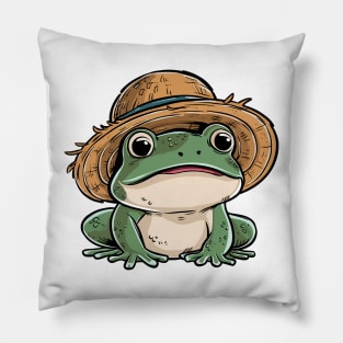 Cute Frog with Straw Hat Pillow