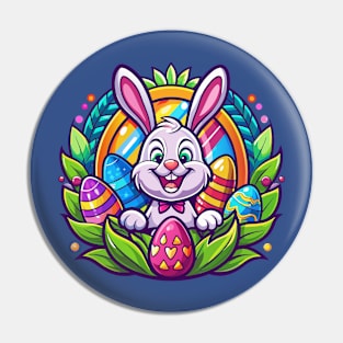 Cute Easter Bunny with Colorful Eggs Pin