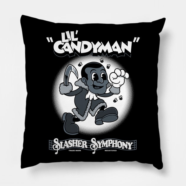 Lil' Candy  - Creepy Cute Candyman - Vintage Cartoon Horror Pillow by Nemons