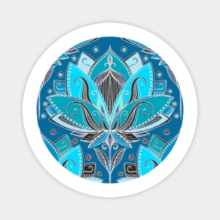 Art Deco Lotus Rising - black, teal & turquoise pattern Magnet