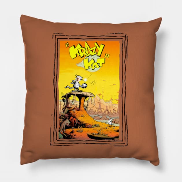 Krazy Kat Vintage Comics Pillow by enyeniarts