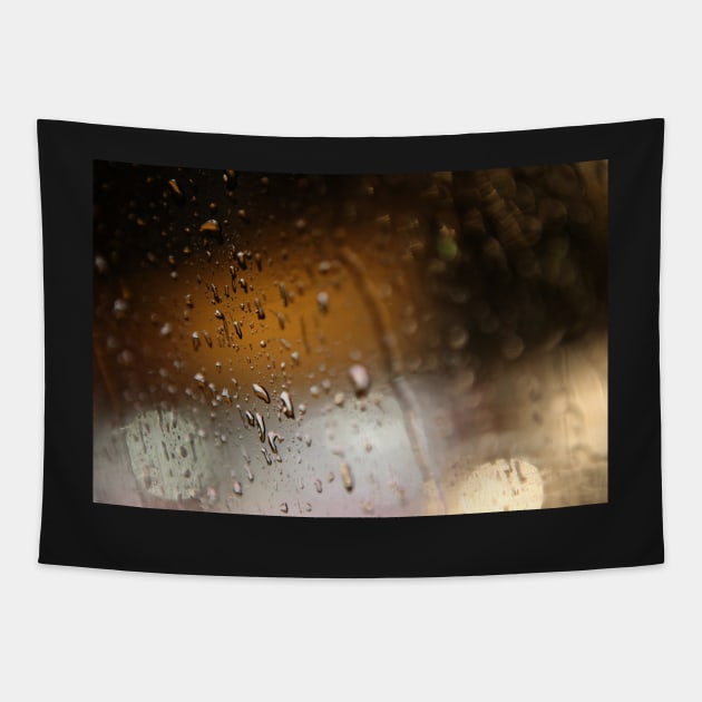 Deatil of raindrops on a car windshield at night Tapestry by Reinvention