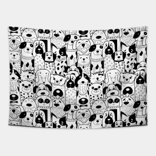 Doodle Black and White Dog Pattern Tapestry