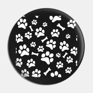 White Puppy Paw Prints and Bones On Black Pattern Pin