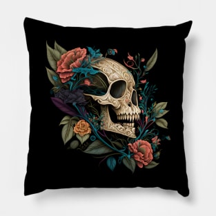 Skulls and flowers Pillow