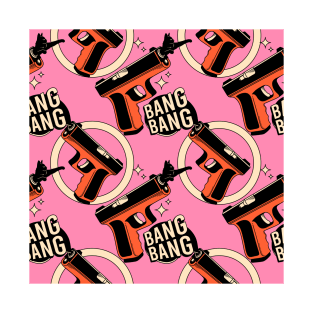 Bang Bang Black Cat Pattern in pink T-Shirt