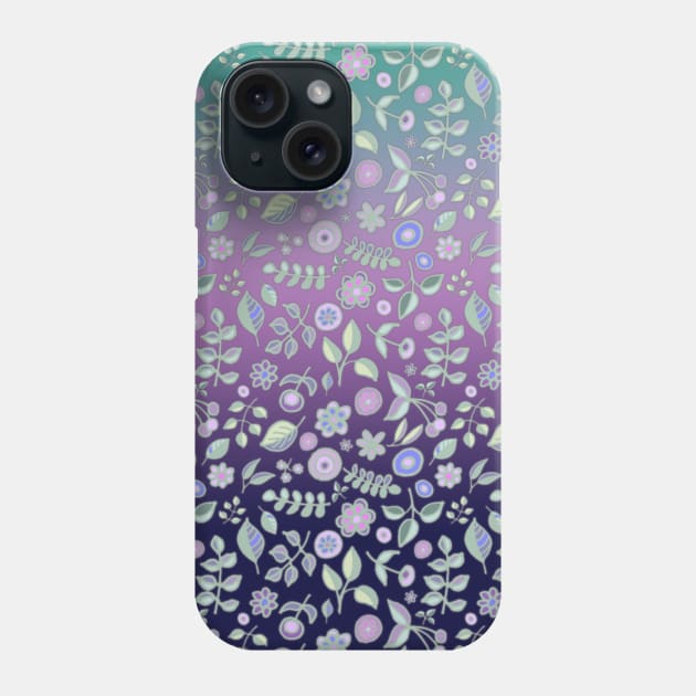 Ombre Nature Doodle Pattern in Navy & Purple Phone Case by micklyn