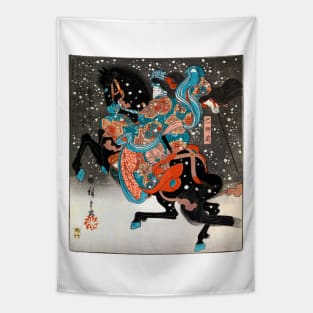 Woman on Galloping Horse in Snow Japan 1845 Utagawa Hiroshige Tapestry