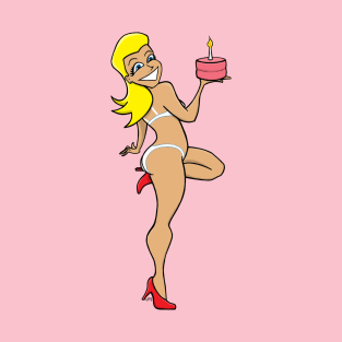 Blonde Birthday Cake Pinup Girl Sticker Underwear T-Shirt