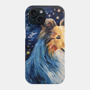 Rough Collie portrait painted in Starry Night style Phone Case