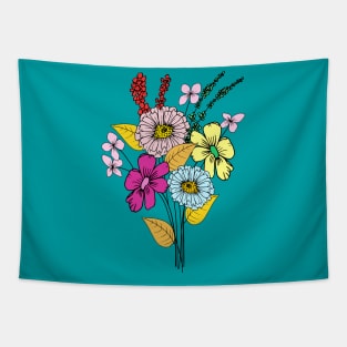 Colorful hand drawn flower bouquet Tapestry