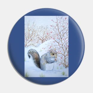 Cute gray squirrel snow scene wildlife Pin