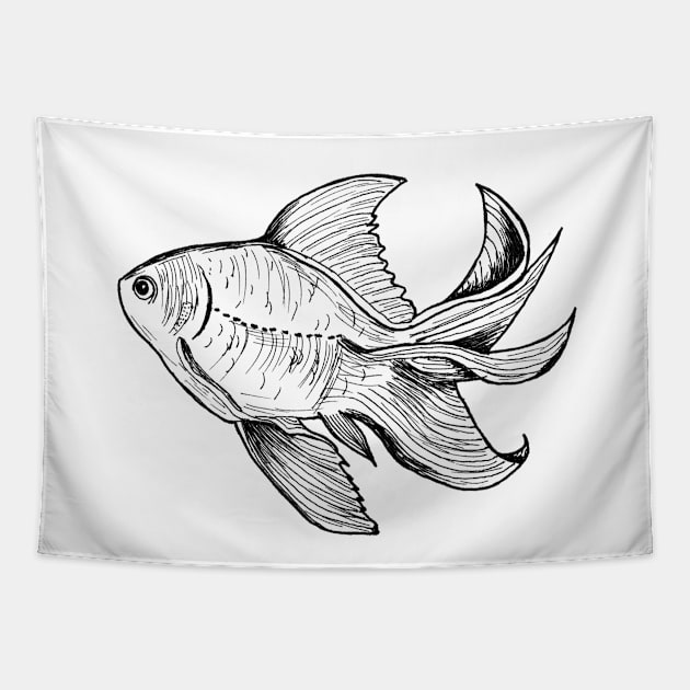 Hand drawn fish Tapestry by jitkaegressy