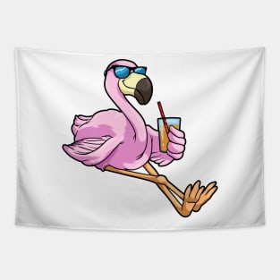 Flamingo with Drink with Drinking straw Tapestry