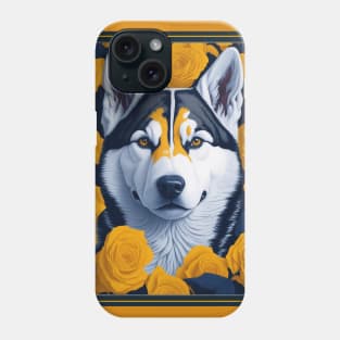 Dogs, Husky and flowers, dog, style vector (yellow version 2 Siberian Husky) Phone Case