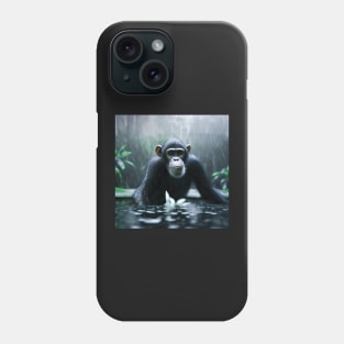 Chimpanzee in a Jungle lake in the rain Phone Case