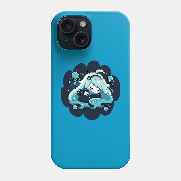 Adorable Anime Chibi Aquarius Zodiac Sleeping Little Astro Girl Phone Case by The Little Store Of Magic