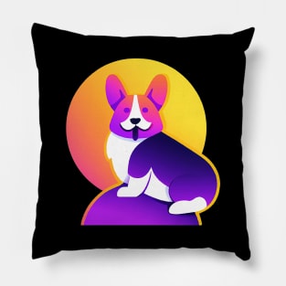 Sunset Corgi Halloween Retro Colorful Pillow