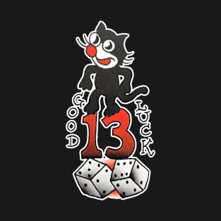 Good Luck 13 Cat Tattoo Design T-Shirt