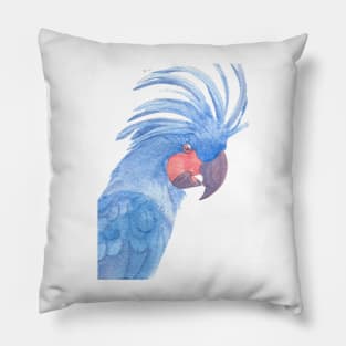 Palm cockatoo watercolor blue portrait Pillow