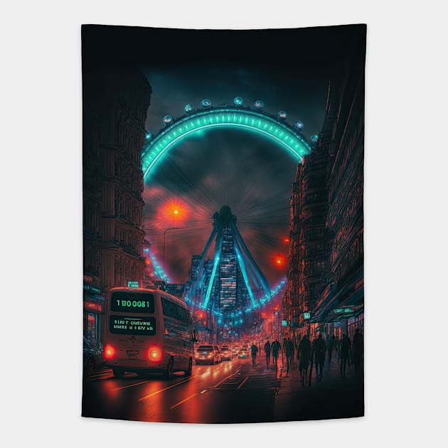 London Eye Cyberpunk Tapestry by Art8085