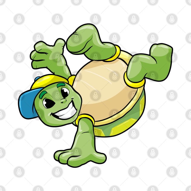 Turtle as dancer at break dance with a cap by Markus Schnabel