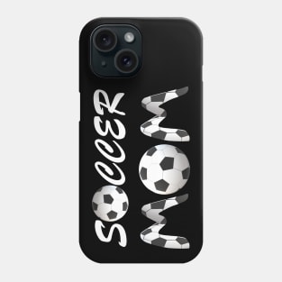 Soccer Mom with Soccer Balls and Black and White Soccer Patterned Letters (Black Background) Phone Case