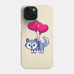 Cute Husky Dog Floating With Heart Balloons Phone Case