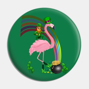 Funny St. Paddy's Flamingo with Leprechaun St. Patrick's Day Pin