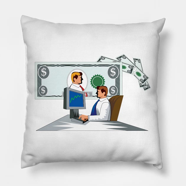 Successful Businessman with Money Retro Pillow by retrovectors