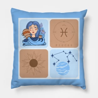 Hand Drawn Pattern Aquarius Zodiac Art Pillow