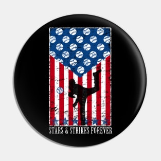 Stars and Strikes Forever Baseball Pitcher American Flag Pin