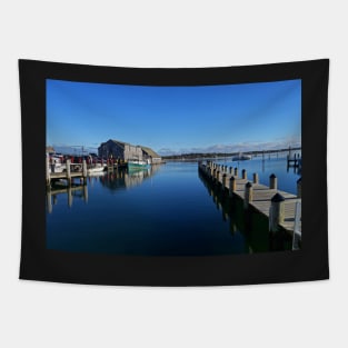 Edgartown MA Pier Martha's Vineyard Cape Cod Blue Water Fishing Boats Tapestry