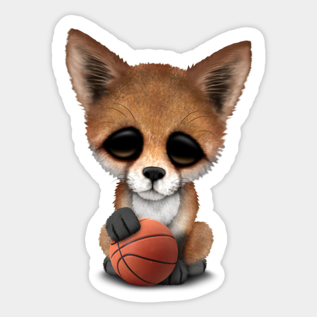 Cute Baby Fox Playing With Basketball Basketball Sticker