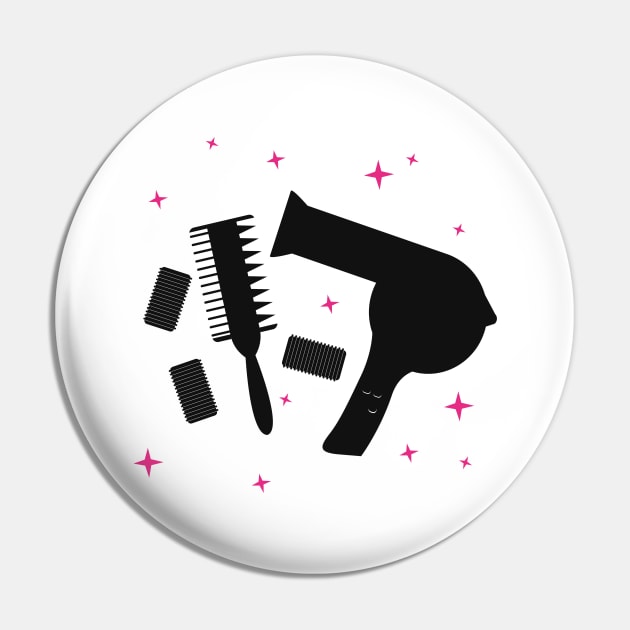 Hairdressing Salon Hairdresser Logo Hair Dryer Pin by Foxxy Merch