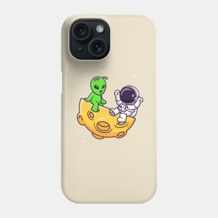 Cute Astronaut Playing With Alien On Moon Cartoon Phone Case