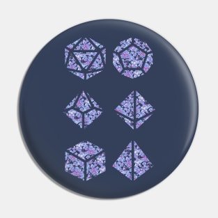 Neon Blue and Purple Gradient Rose Vintage Pattern Silhouette Polyhedral Dice - Dungeons and Dragons Design Pin