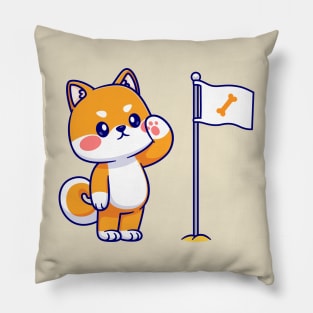 Cute Shiba Inu Respect Bone Flag Cartoon Pillow