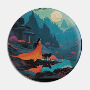 Halloween Spooky Season Moonlit River Scene Pin