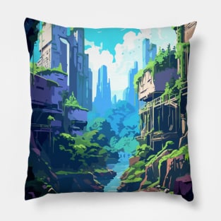 Algae City Fantasy Anime Art Style Aesthetic Pillow