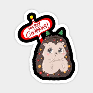 Merry Christmas 2022 with a Cute and Fluffy Hedgehog Magnet