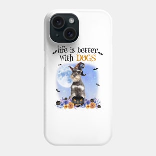 Grey Miniature Schnauzer Witch Hat Life Is Better With Dogs Phone Case