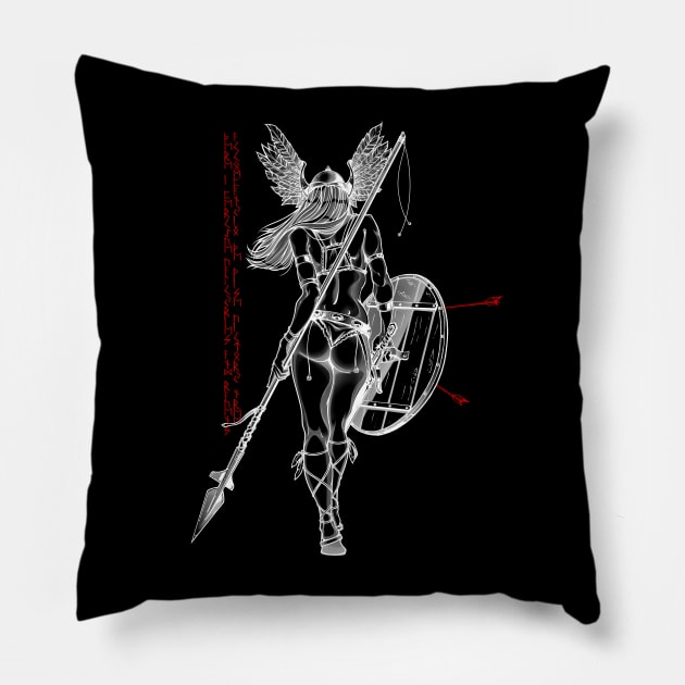 Valkyrie of Ravens (Negative) Pillow by ValhallaBlack