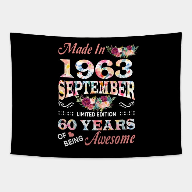 September Flower Made In 1963 60 Years Of Being Awesome Tapestry by Kontjo