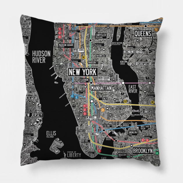 New york city subway street map Pillow by ol1ie