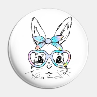 Cute Bunny Rabbit Face Tie Dye Glasses Girl Happy Easter Day Pin