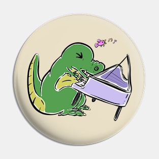 Piano Player Tyrannosaurus Dinosaur Dino Cartoon Cute Character Pin