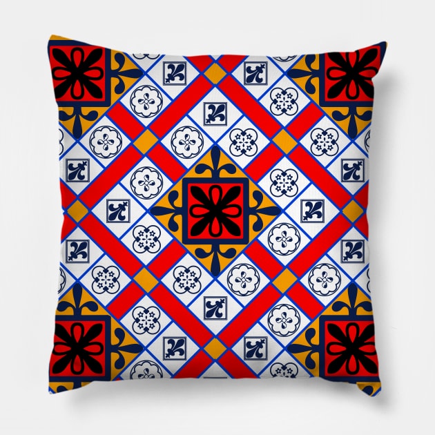 Bright Red, Indigo and Orange Moroccan Pattern (Decorative Border) Pillow by The Ministry of Fashion Prints